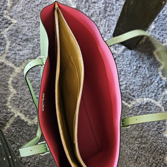 Coach Leather Tote — Mint Exterior with Pink Interior - Picture 2 of 10